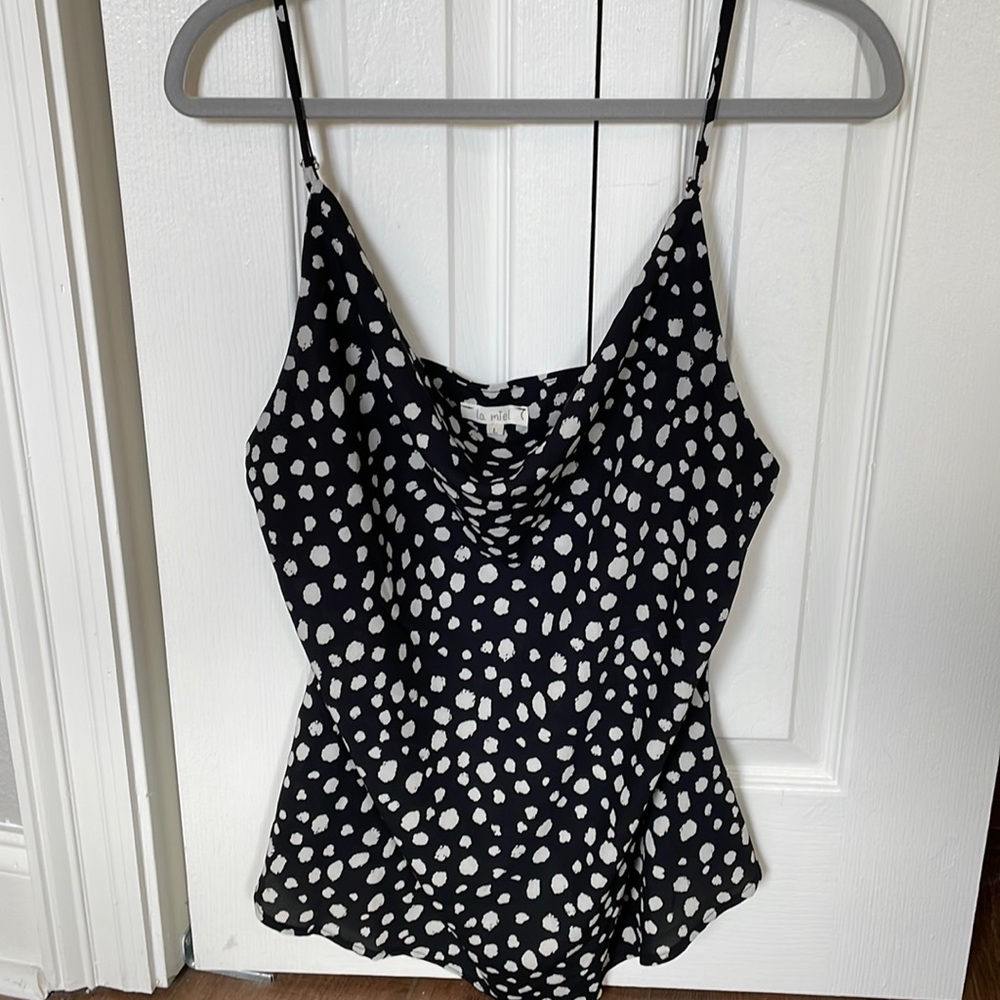 Black and white polka dot tank